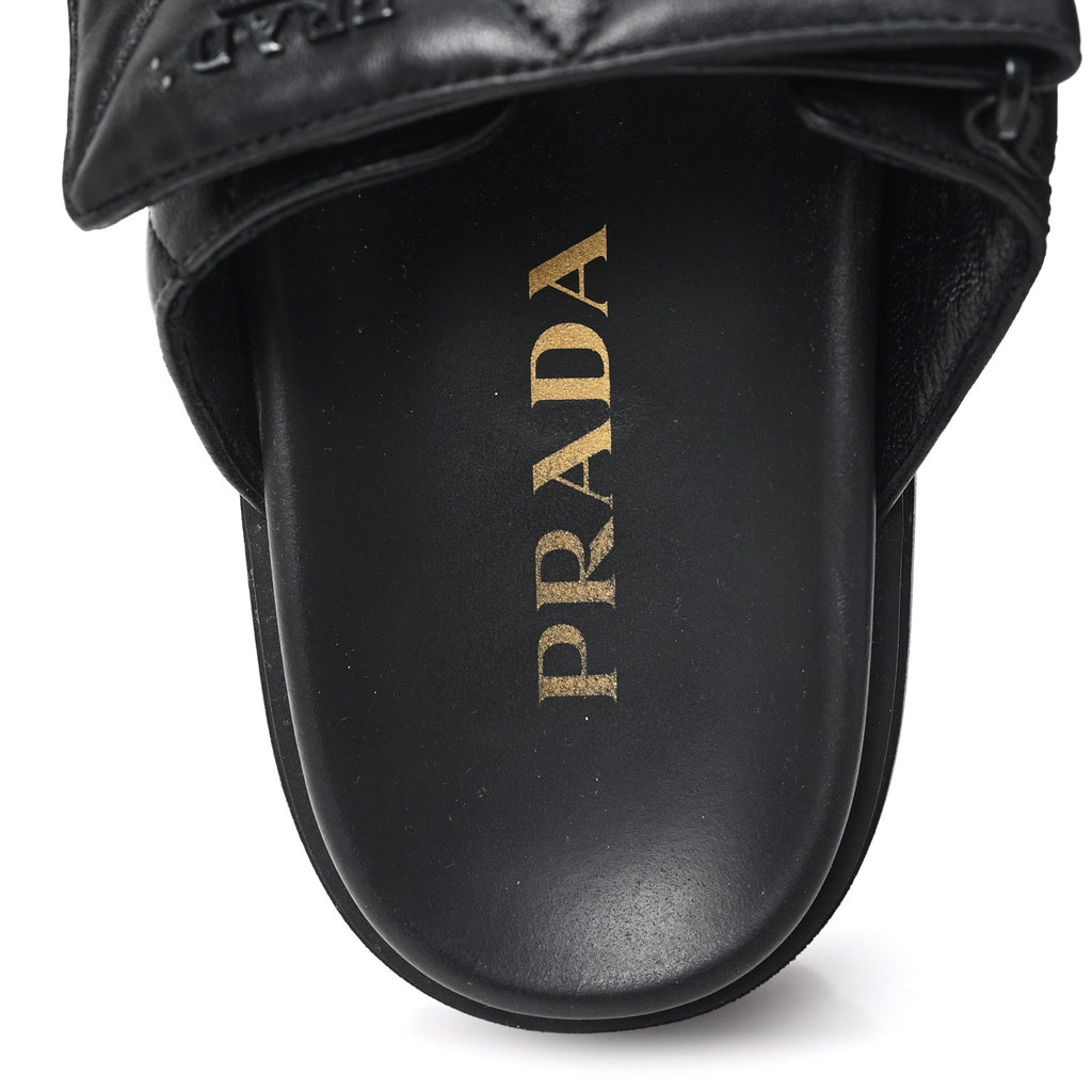Nappa Quilted Padded Logo Platform Slide Sandals 36.5 Black
