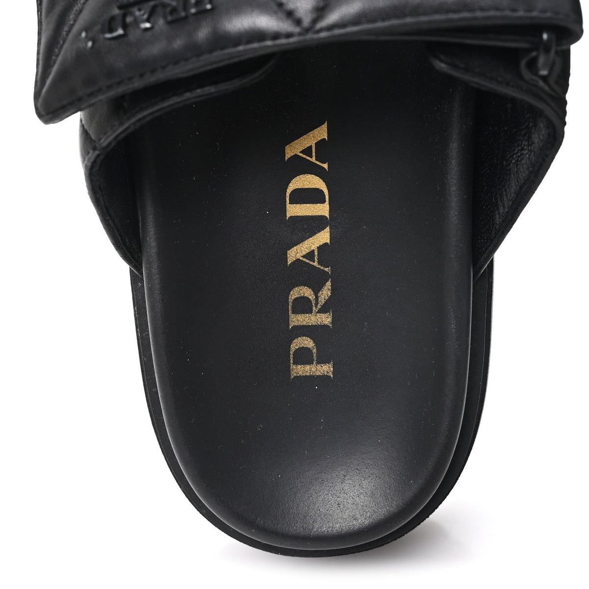 Nappa Quilted Padded Logo Platform Slide Sandals 36.5 Black