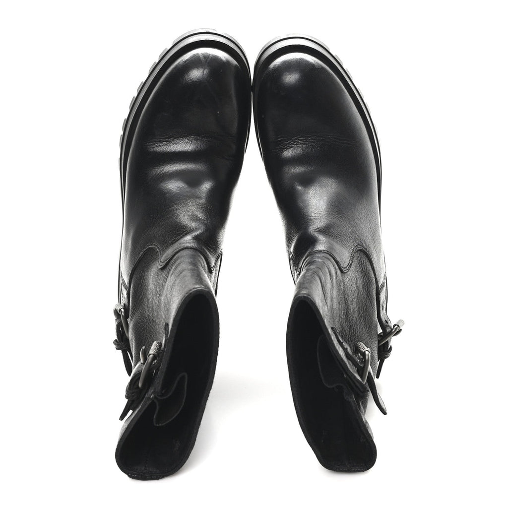 Calfskin Double Buckle Combat Boots 37 Black