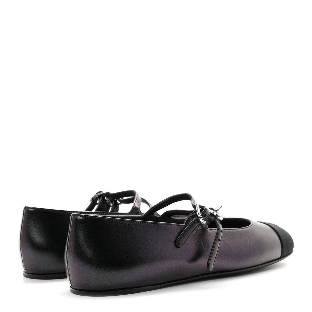 Lambskin Grosgrain Pearl Mary Jane Flats 38 Black