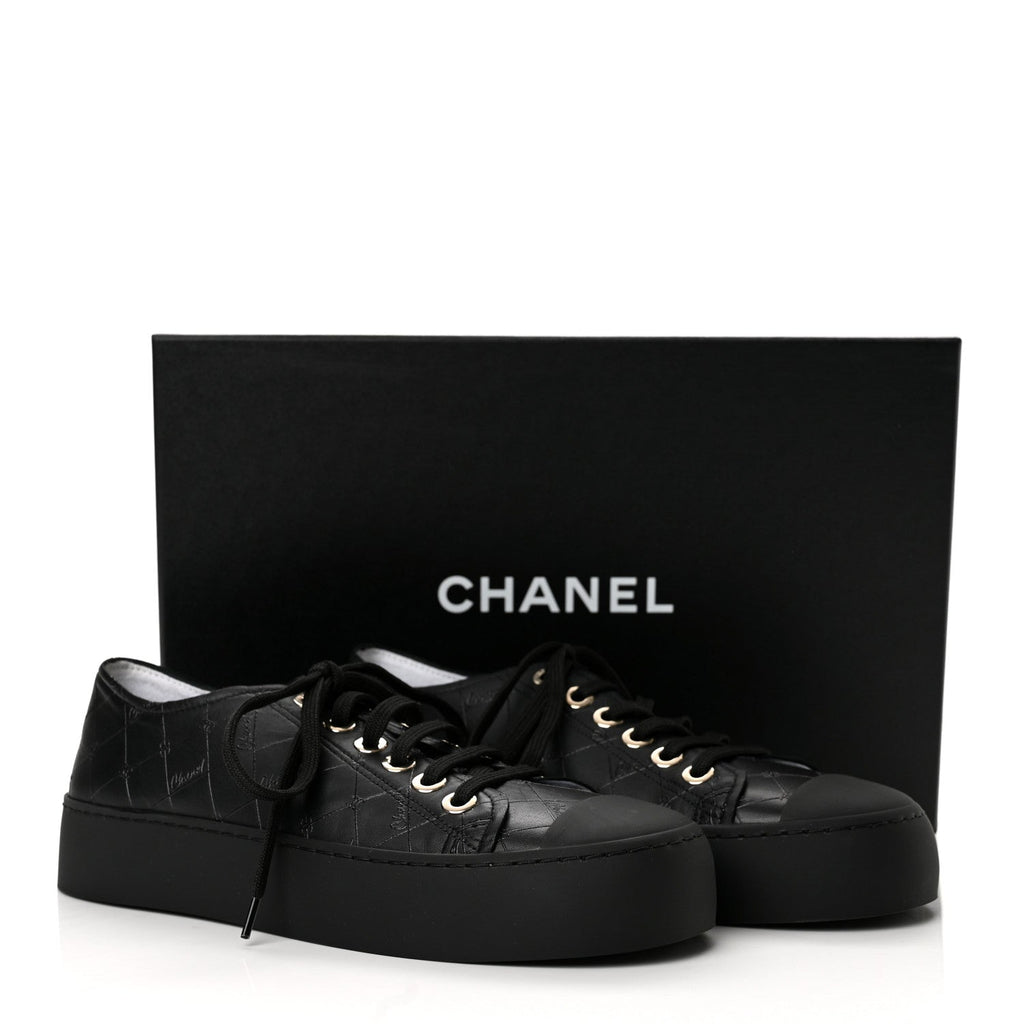 Lambskin Printed Logo Sneakers 38 Black