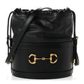 Azalea Sakai Calfskin Horsebit 1955 Drawstring Bucket Bag Black