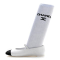 Lambskin Knit Grosgrain Cap Toe CC Ballerina Flats With Leg Warmers 38.5 White Black