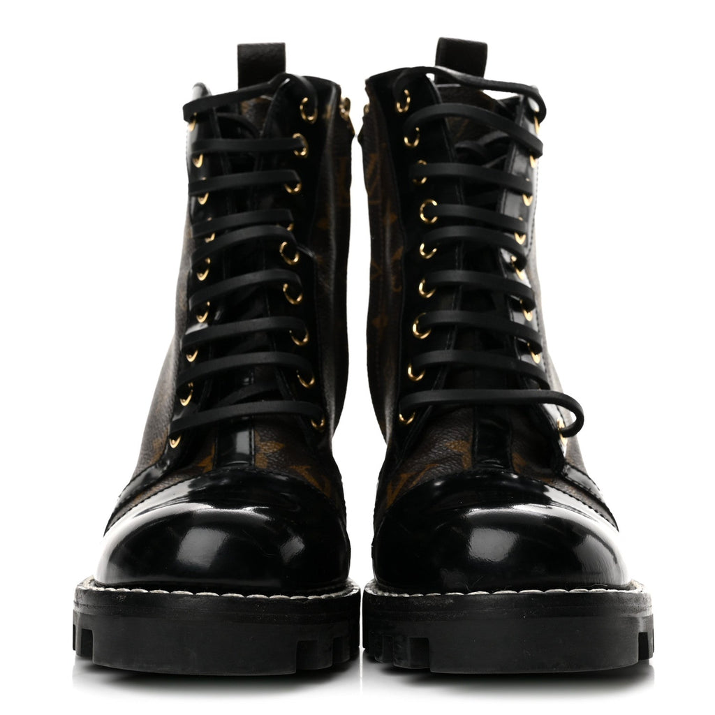 Patent Calfskin Monogram Star Trail Ankle Boots 37 Black