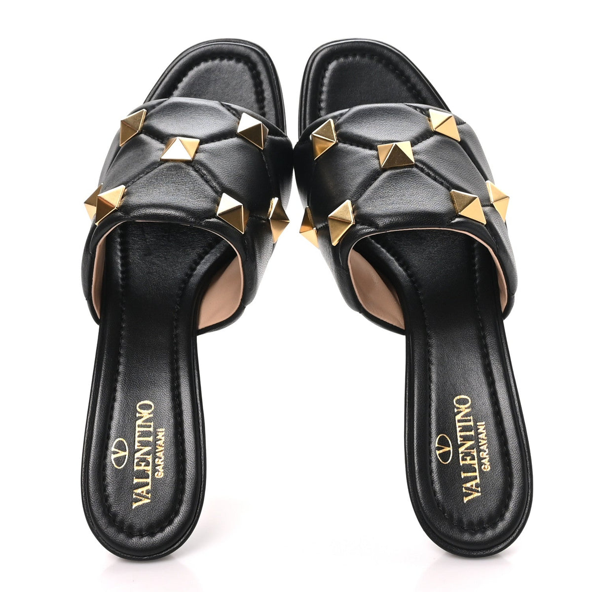 Nappa Quilted Roman Stud 65mm Slide Sandals 39 Black