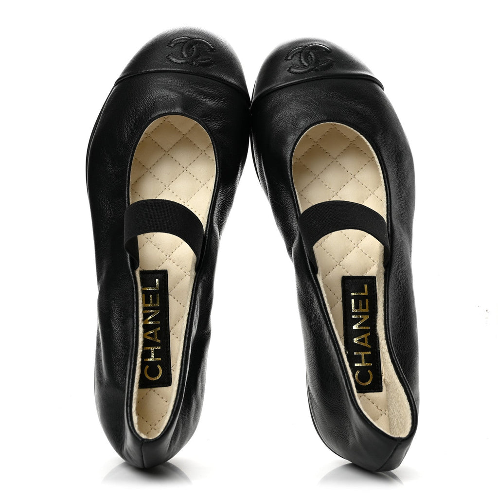 Lambskin Cap Toe CC Mary Jane Flats 37 Black