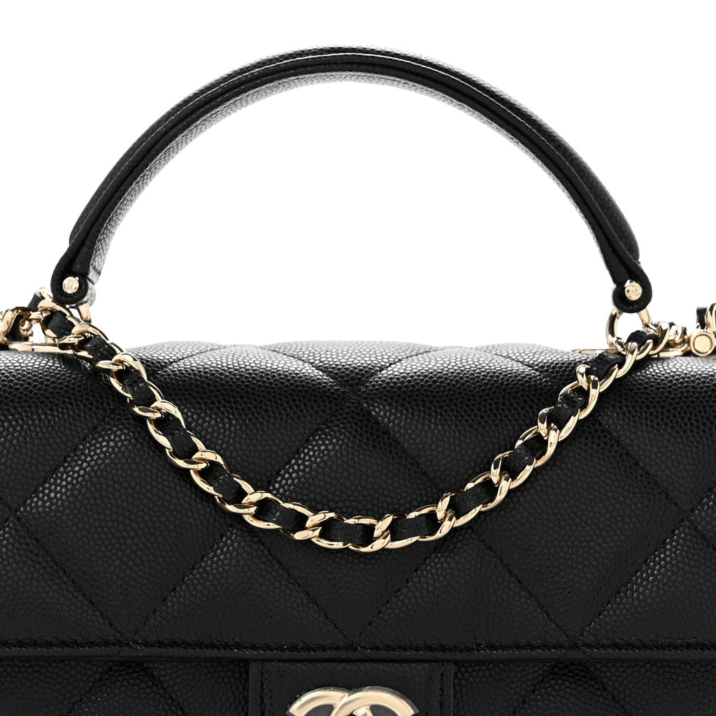 Caviar Quilted Retro Mini Twist Top Handle Clutch Flap Black