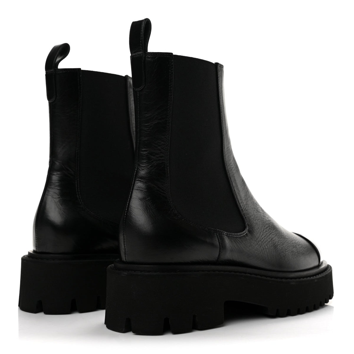 Crumpled Calfskin Patent Cap Toe Short Boots 36.5 Black