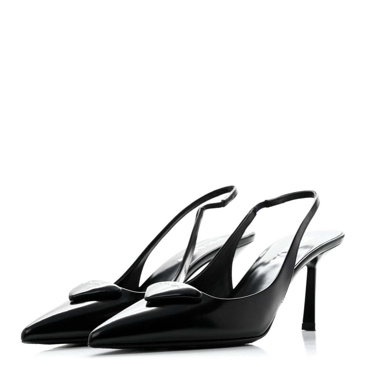 Spazzolato Triangle Logo Pointed Toe 75mm Slingback Pumps 37 Black