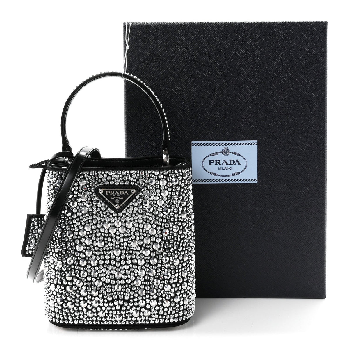 Satin Crystal Small Panier Bucket Bag Metal