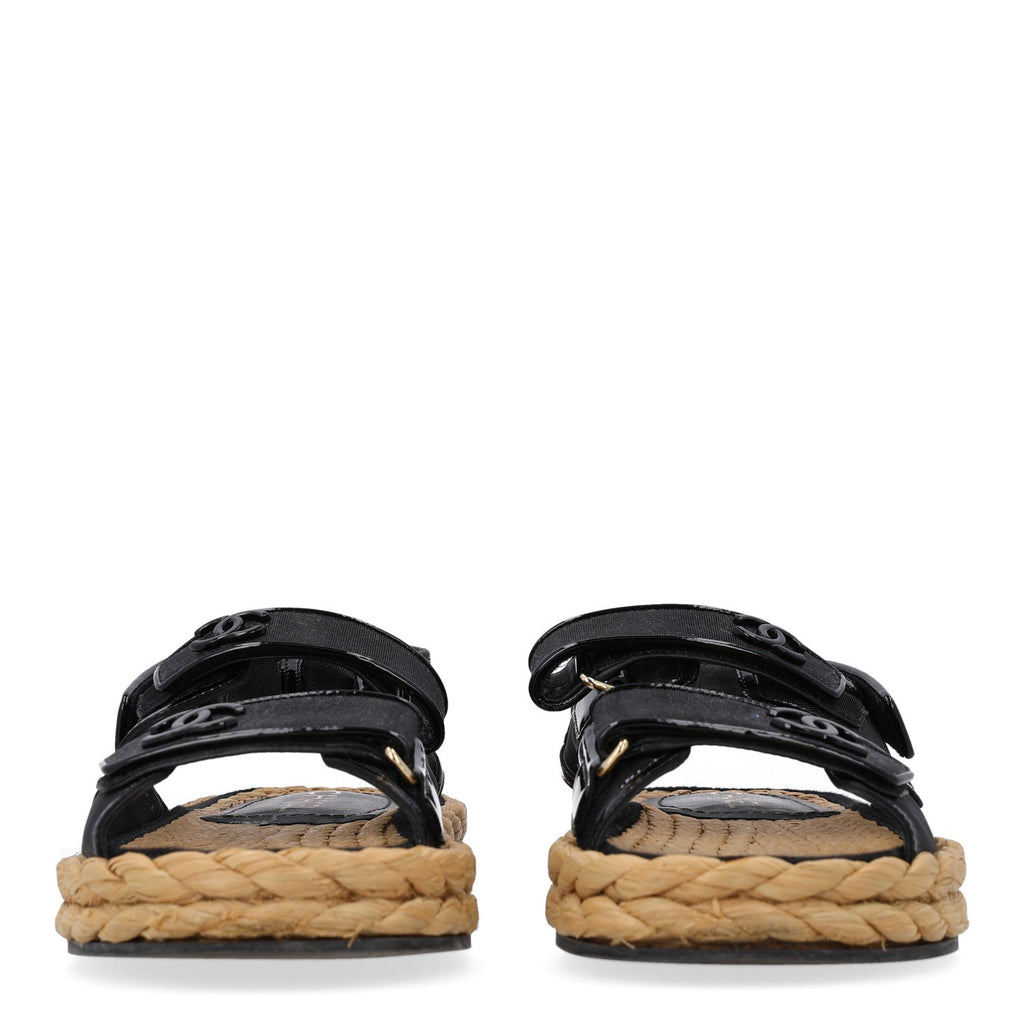Mesh Patent Calfskin Velcro Dad Sandals 40.5 Black