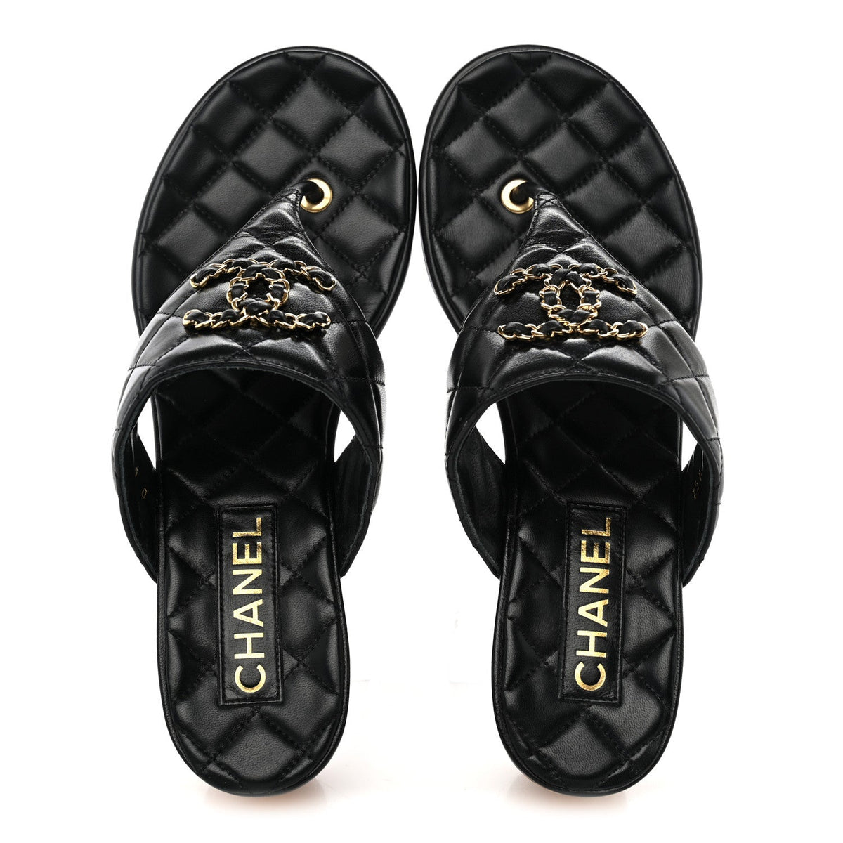 Shiny Goatskin Cork CC Wedge Sandals 39 Black