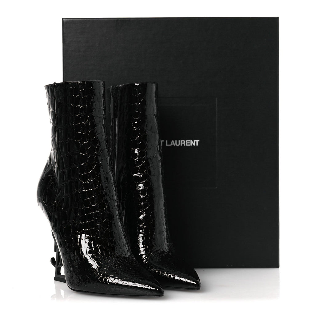 Alligator Embossed Patent Calfskin Opyum 110 Ankle Boots 38 Black