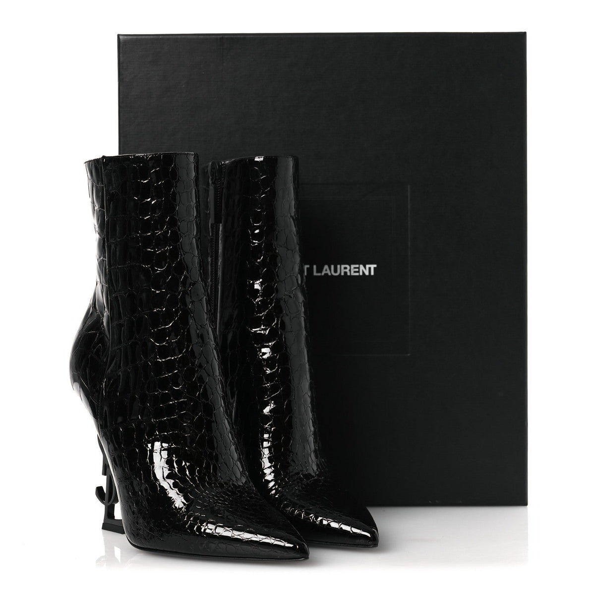 Alligator Embossed Patent Calfskin Opyum 110 Ankle Boots 38 Black