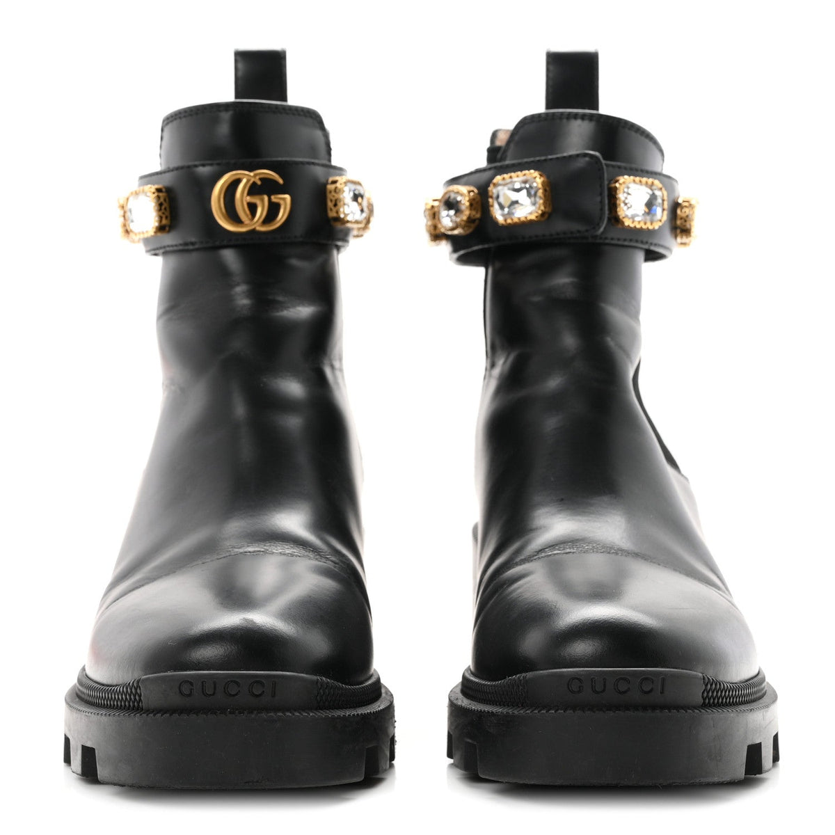 Calfskin Crystal GG Trip Chelsea Ankle Boots 36.5 Black