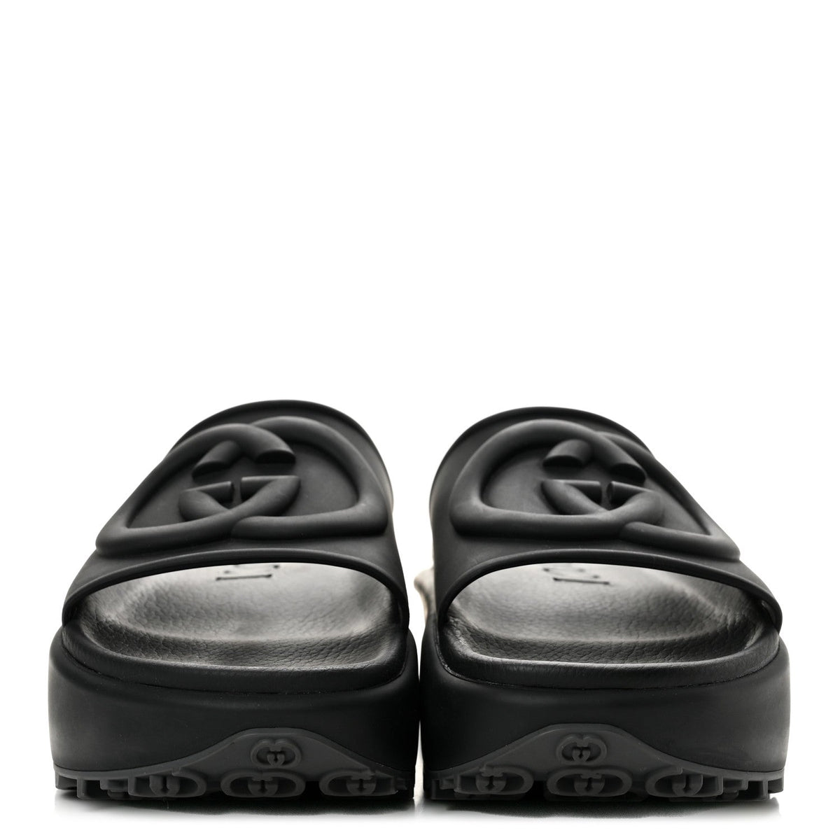 Soft Rubber Womens Interlocking G Platform 42mm Slide Sandals 36 Black