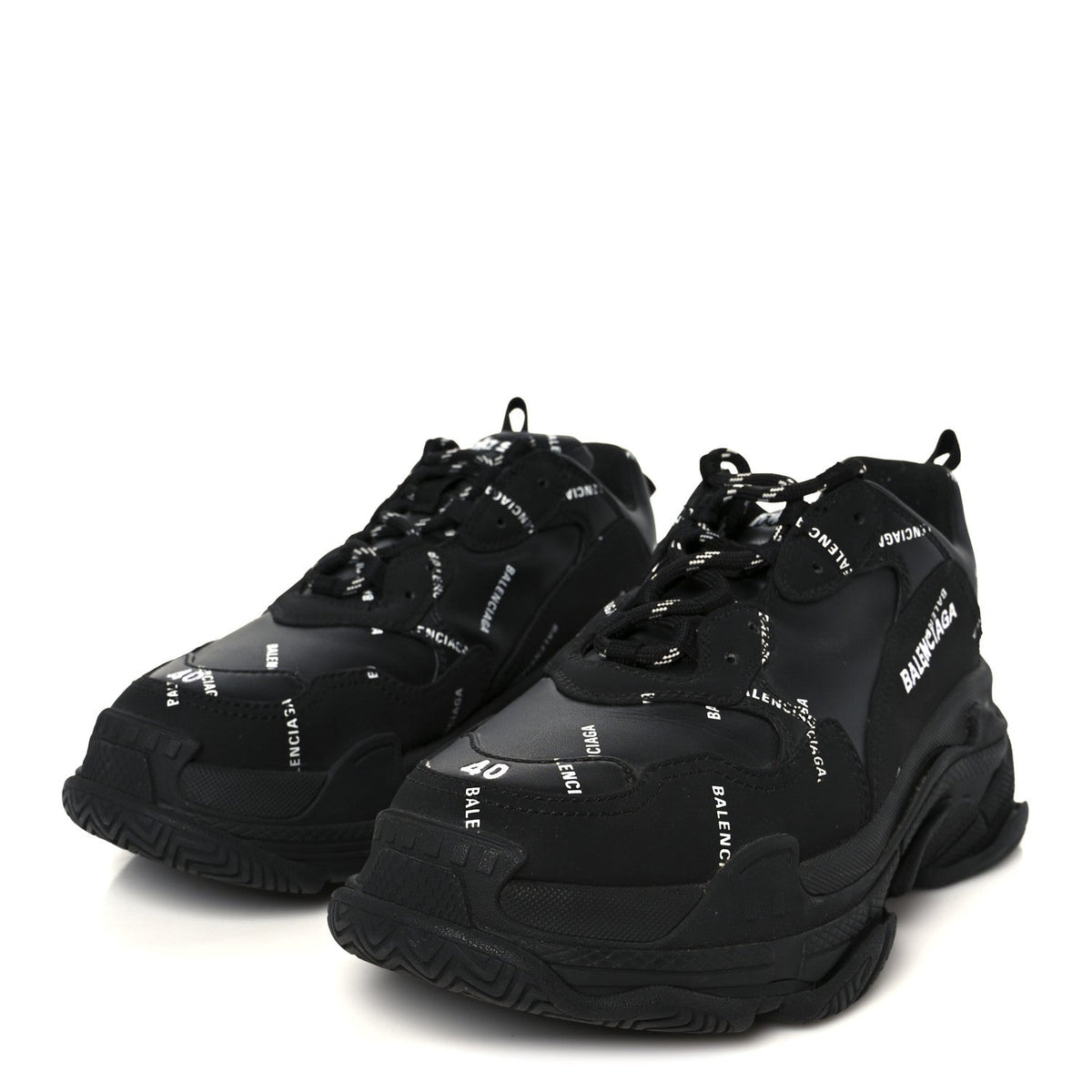 Technical Fabric Allover Logo Mens Triple S Sneakers 40 Black White