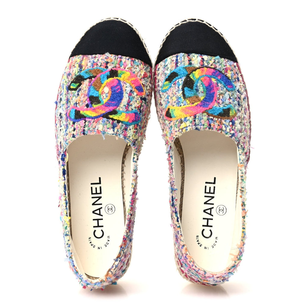 Cotton Tweed Grosgrain CC Espadrilles 36 Multicolor Black