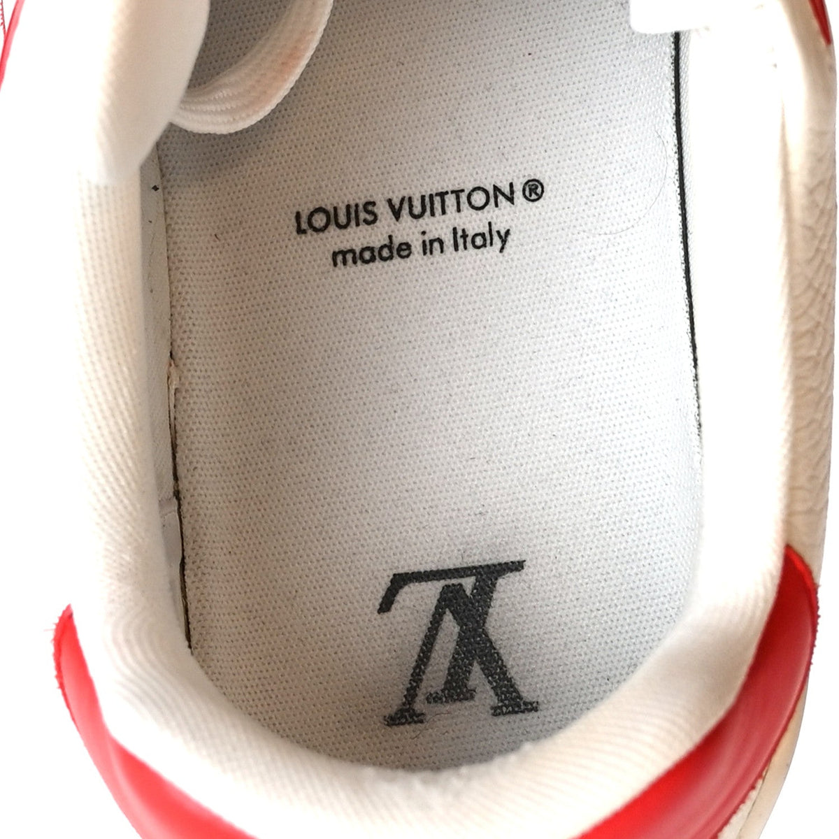 LV X YK Calfskin Printed Mens Infinity Dots Trainer Sneakers 10 White Red