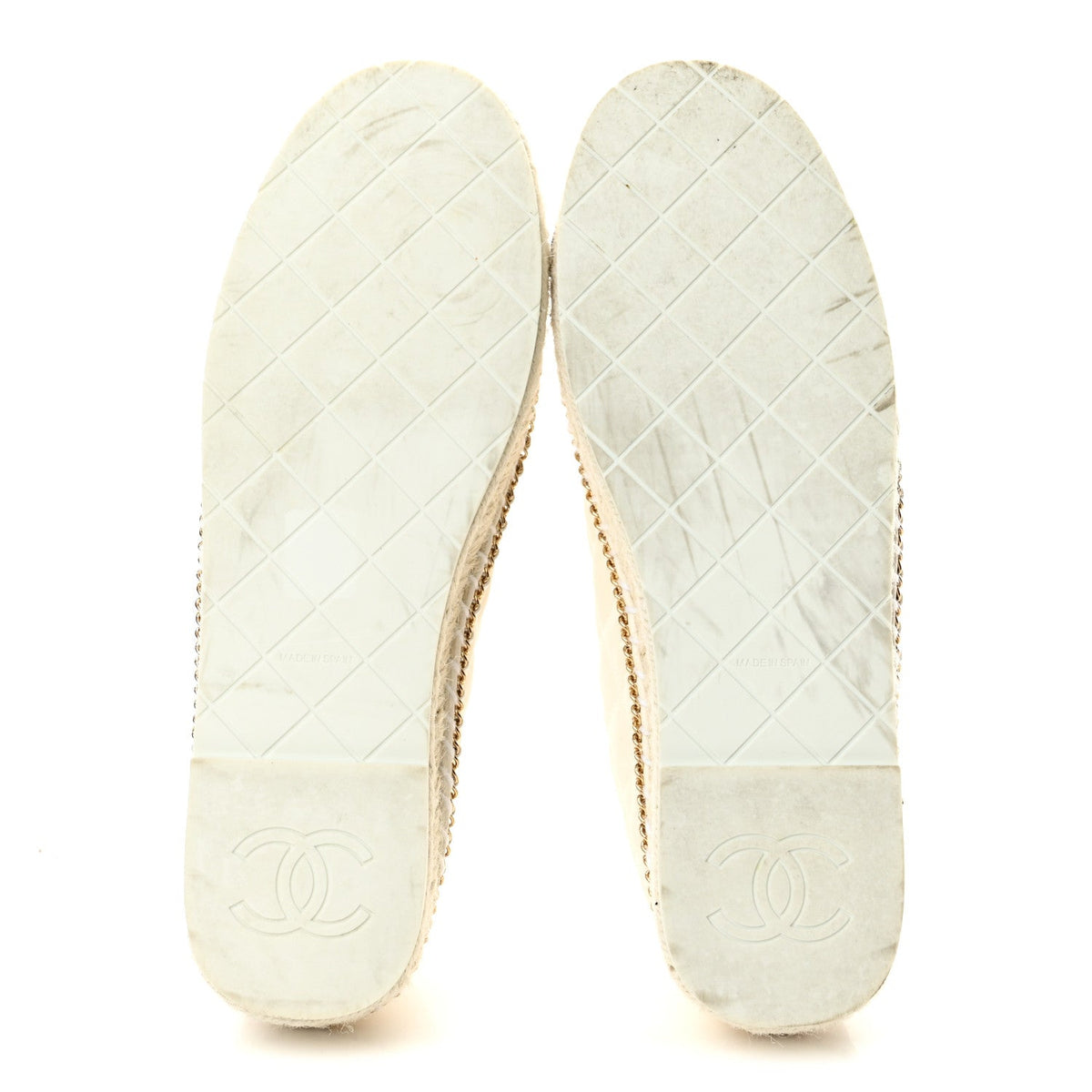 Shiny Lambskin Quilted Grosgrain Cap Toe CC Chain Espadrilles 40 White Black
