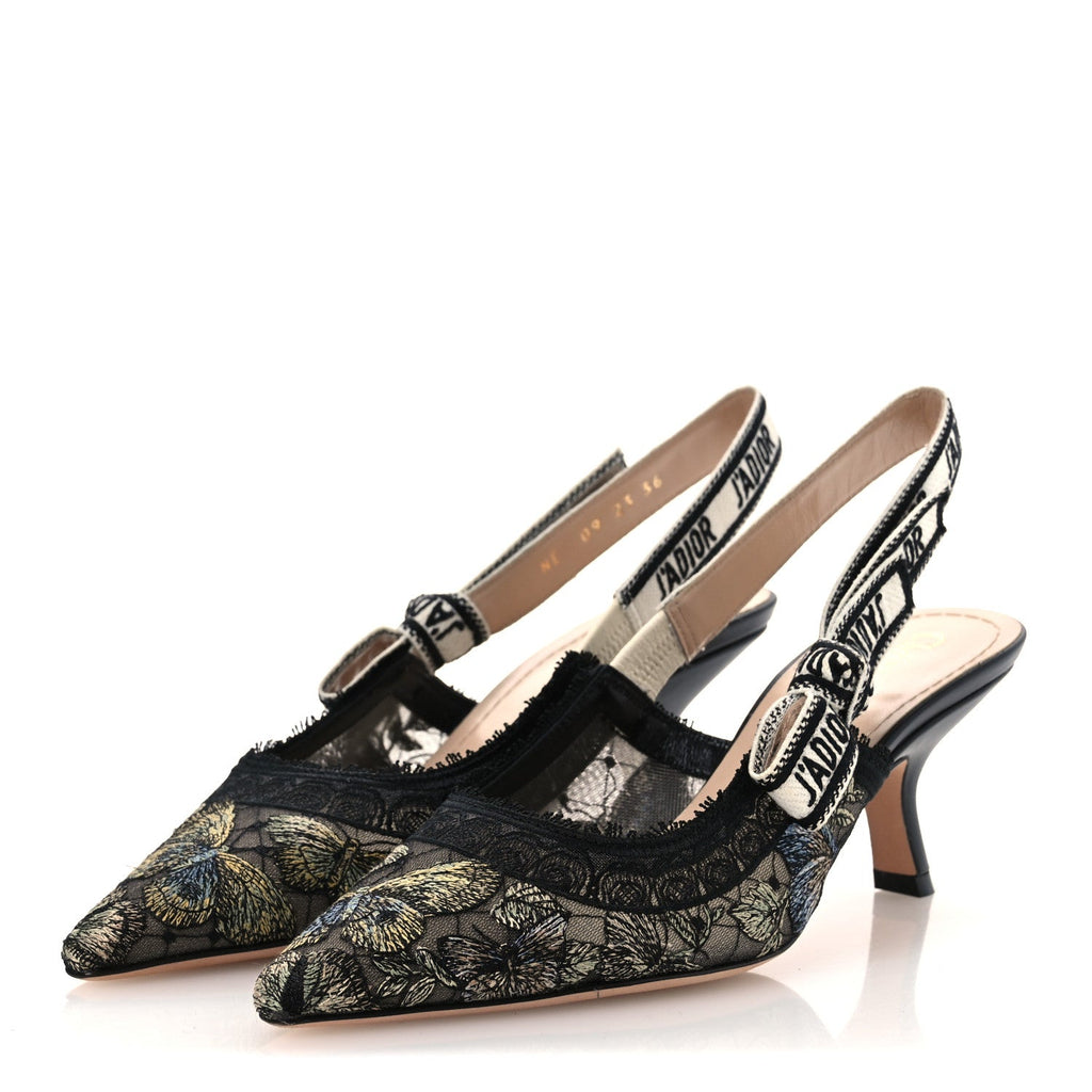 Mesh Butterly Embroidered J'Adior Slingback 65mm Pumps 36 Black