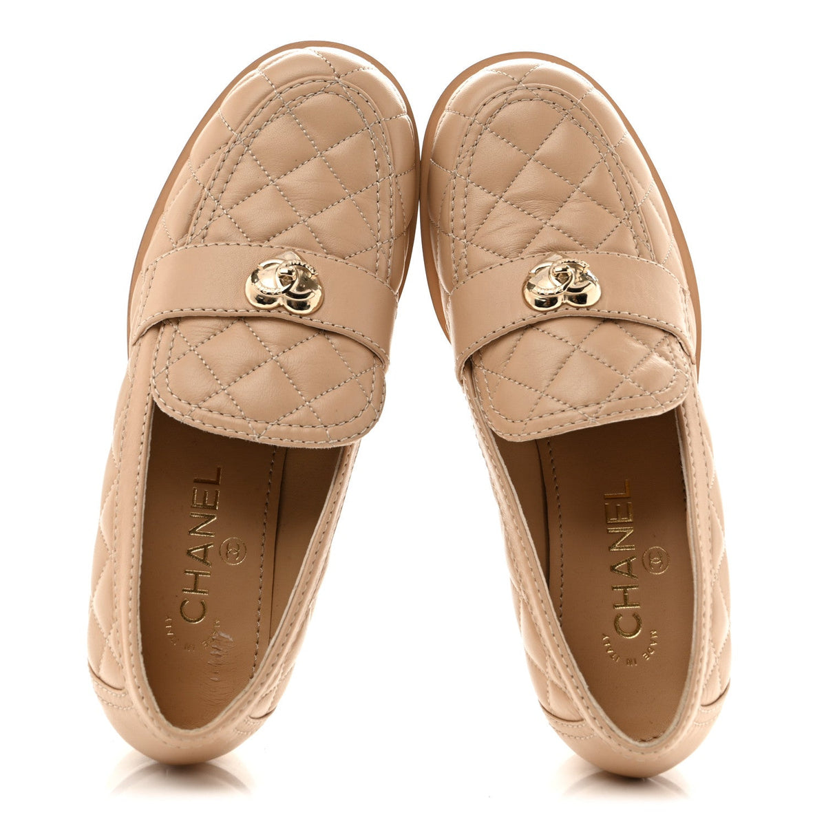 Lambskin Quilted CC Heart Loafers 39 Beige
