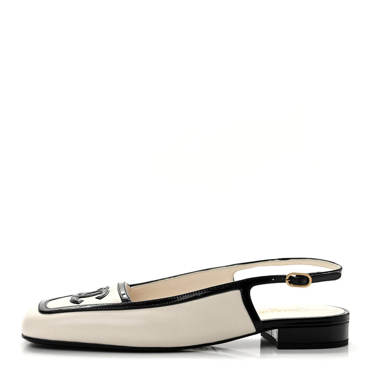 Lambskin Patent Calfskin CC Slingback Sandals 37 White Black