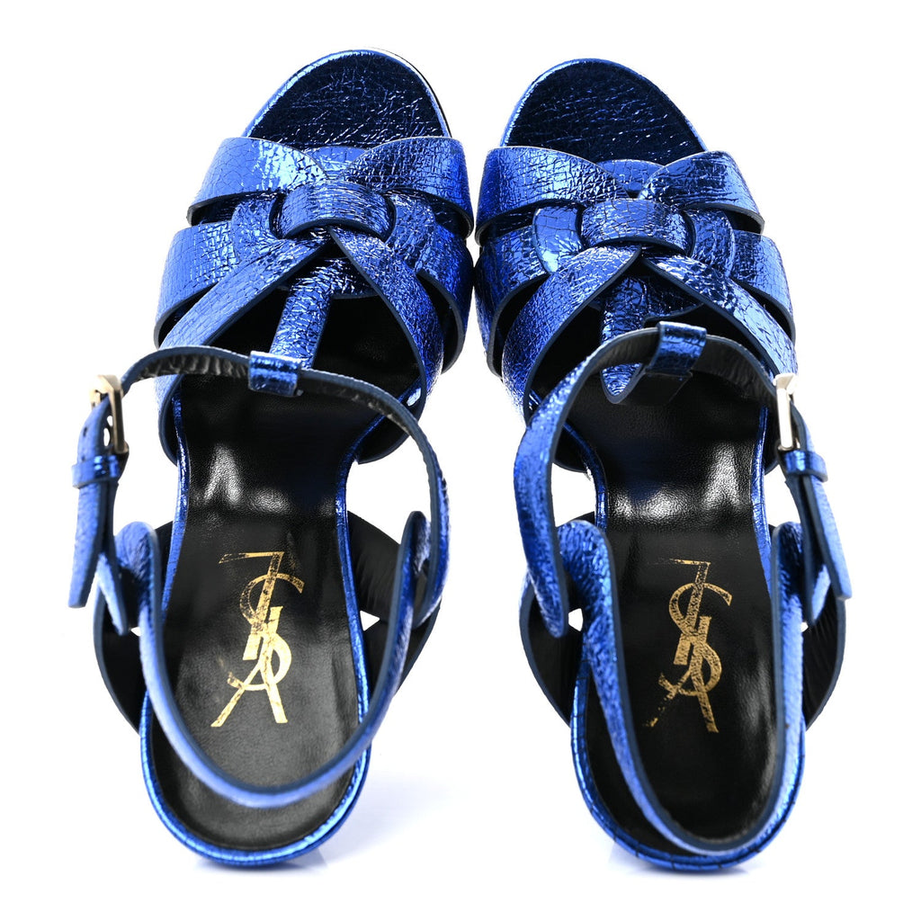 Metallic Calfskin Tribute 105 Platform Sandals 37 Blue