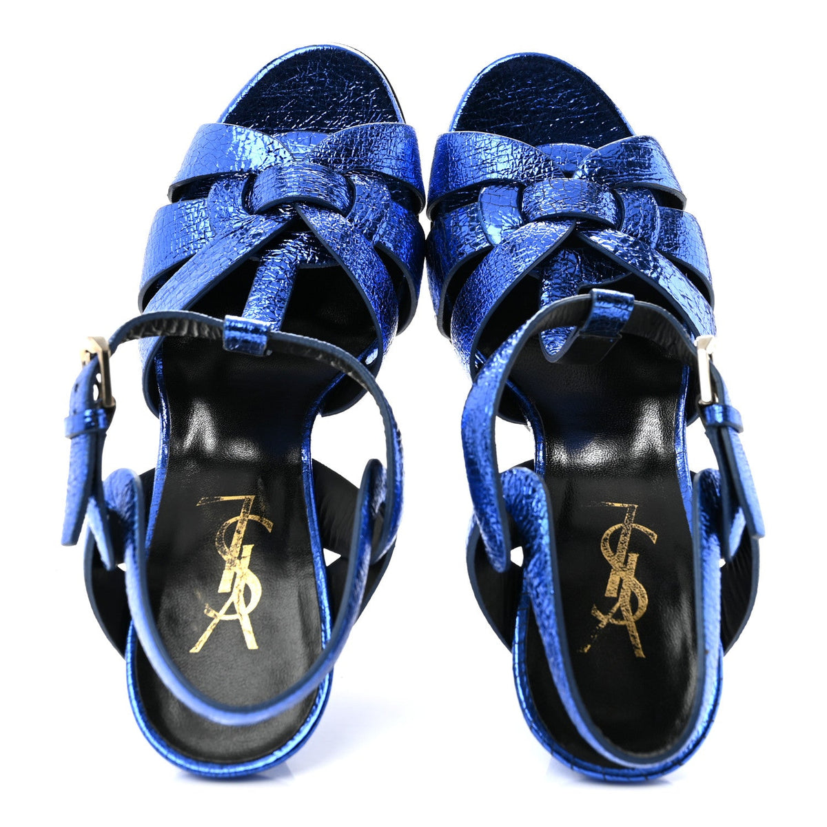 Metallic Calfskin Tribute 105 Platform Sandals 37 Blue