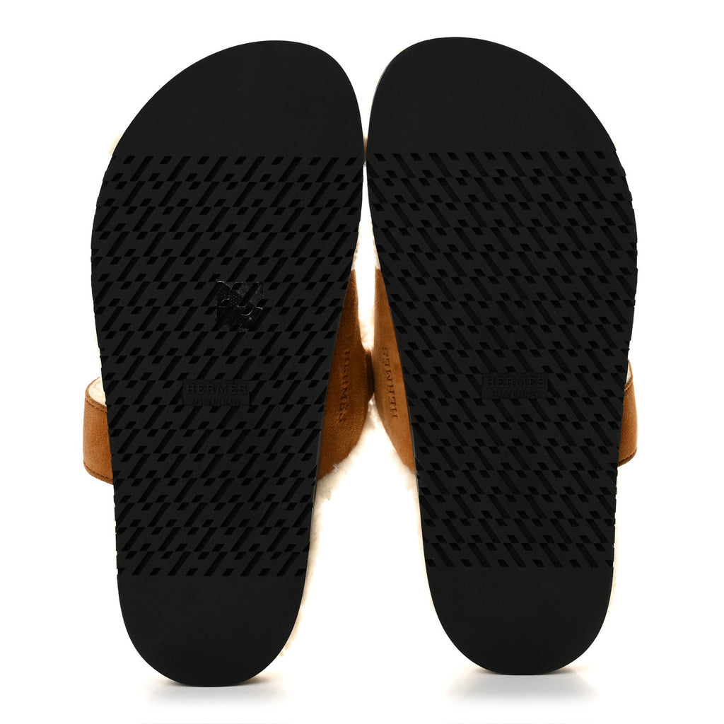 Suede Goatskin Woolskin Womens Chypre Sandals 40 Brun Fume Ecru