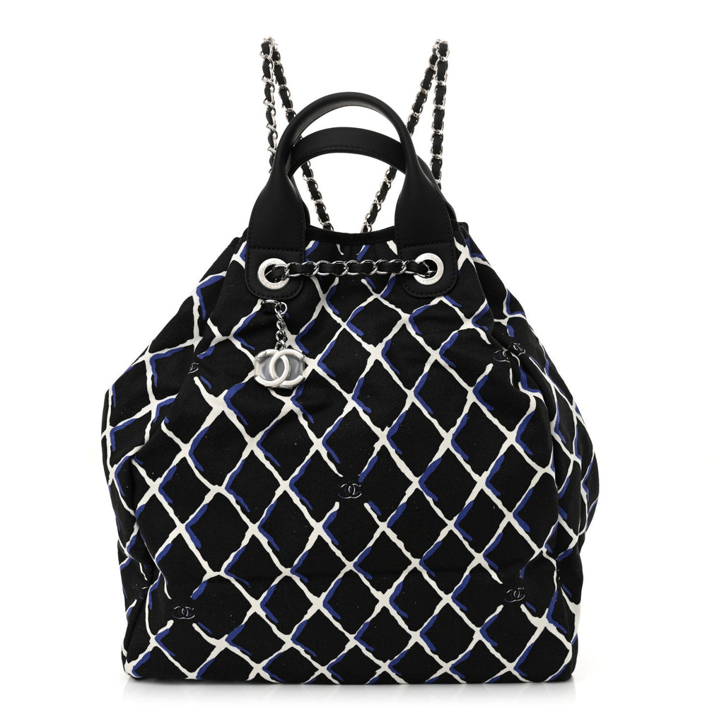 Canvas Printed Airline Drawstring Bag Black Blue