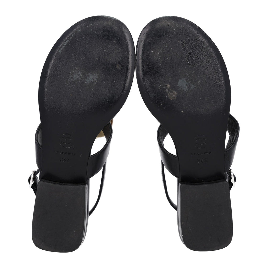 Lambskin Camellia Thong Sandals 36.5 Black White
