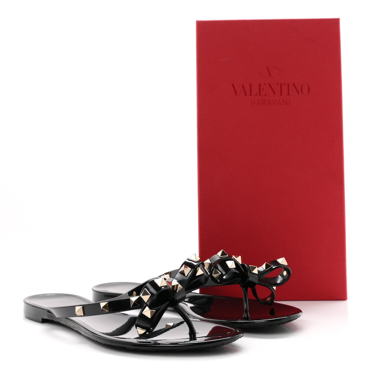 PVC Jelly Rockstud Bow Thong Sandals 40 Black