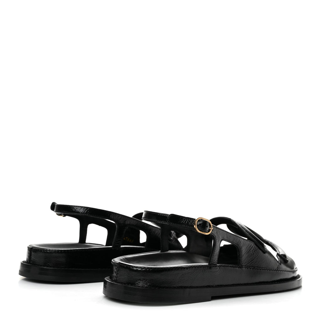 Shiny Crumpled Lambskin CC Cut Out Sandals 37.5 Black