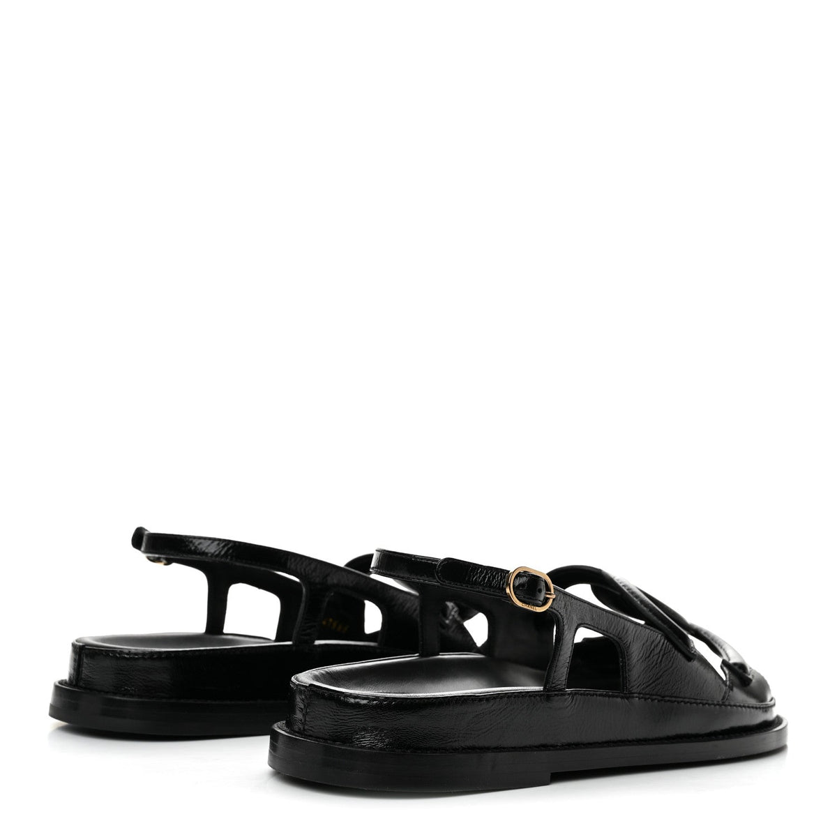 Shiny Crumpled Lambskin CC Cut Out Sandals 37.5 Black