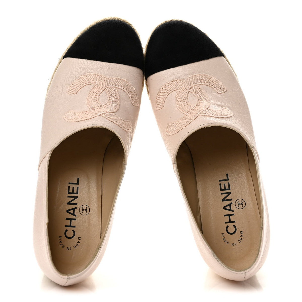 Lambskin Suede CC Espadrille Wedges 38 Beige Black