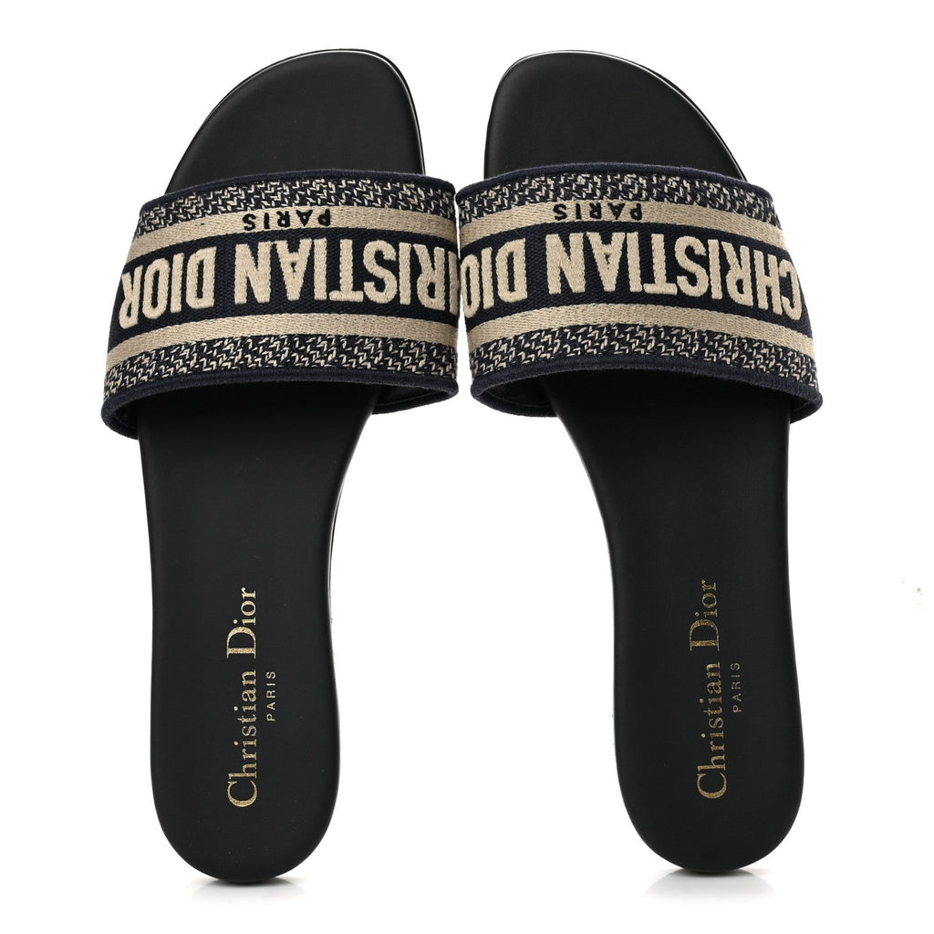 Canvas Embroidered Dway Mules Slide Sandals 37.5 Deep Blue