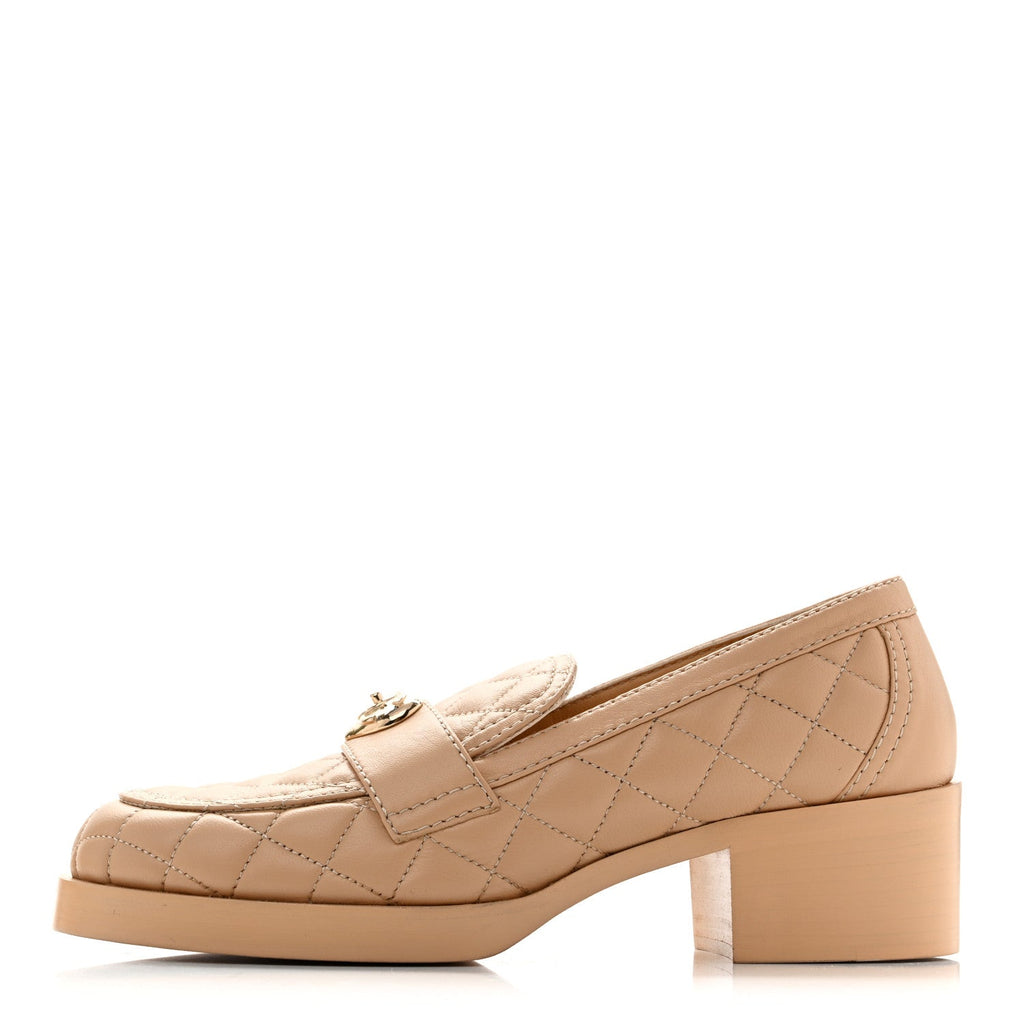 Lambskin Quilted CC Heart Loafers 39 Beige