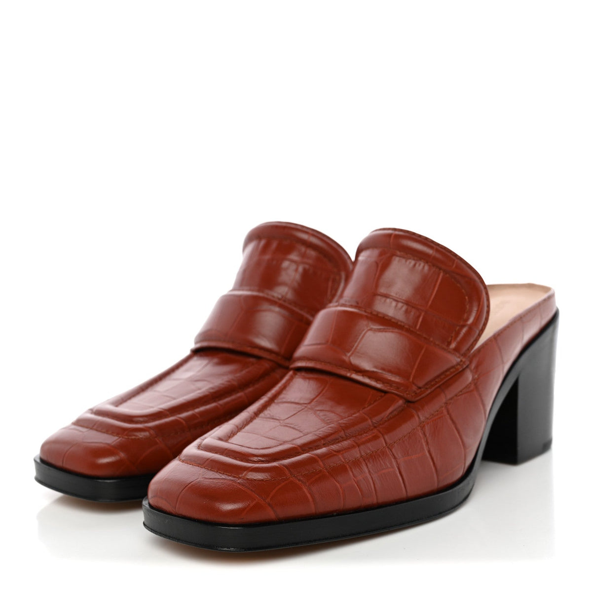 Calfskin Alligator Embossed Mules 39.5 Rust