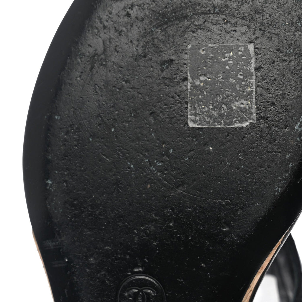Shiny Goatskin Cork CC Wedge Sandals 39 Black