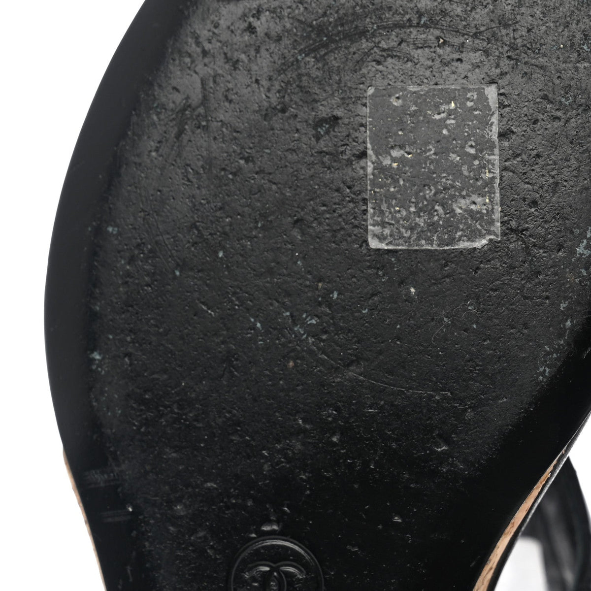 Shiny Goatskin Cork CC Wedge Sandals 39 Black