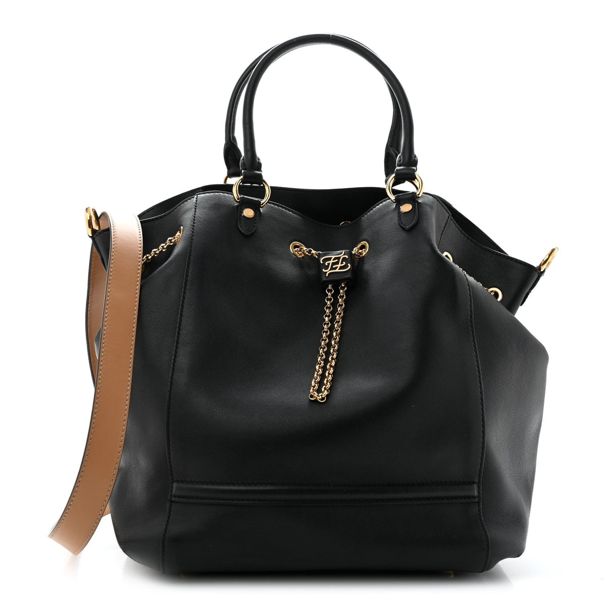 Vitello Grace King Karligraphy Chain Bucket Bag  Black Bisquit