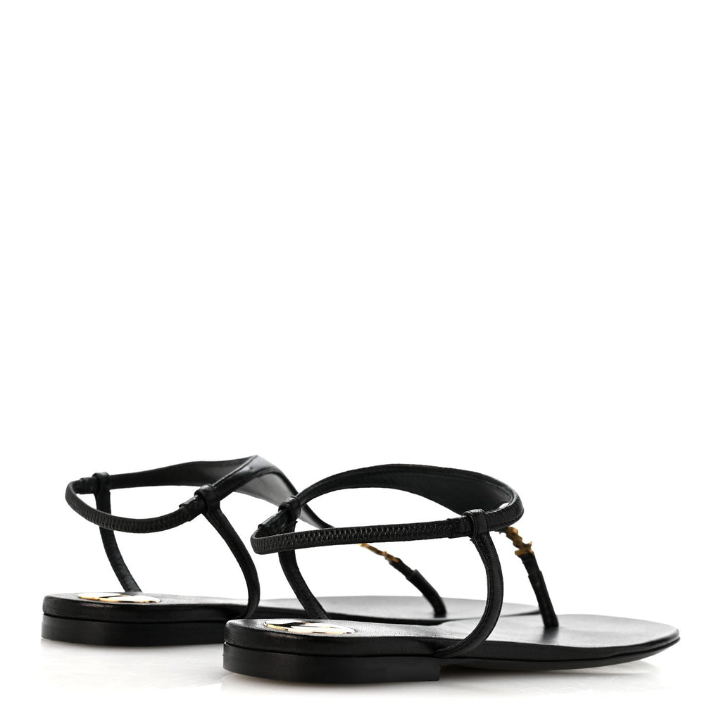 Lambskin Monogram Cassandra Slingback Flat Sandals 36.5 Black