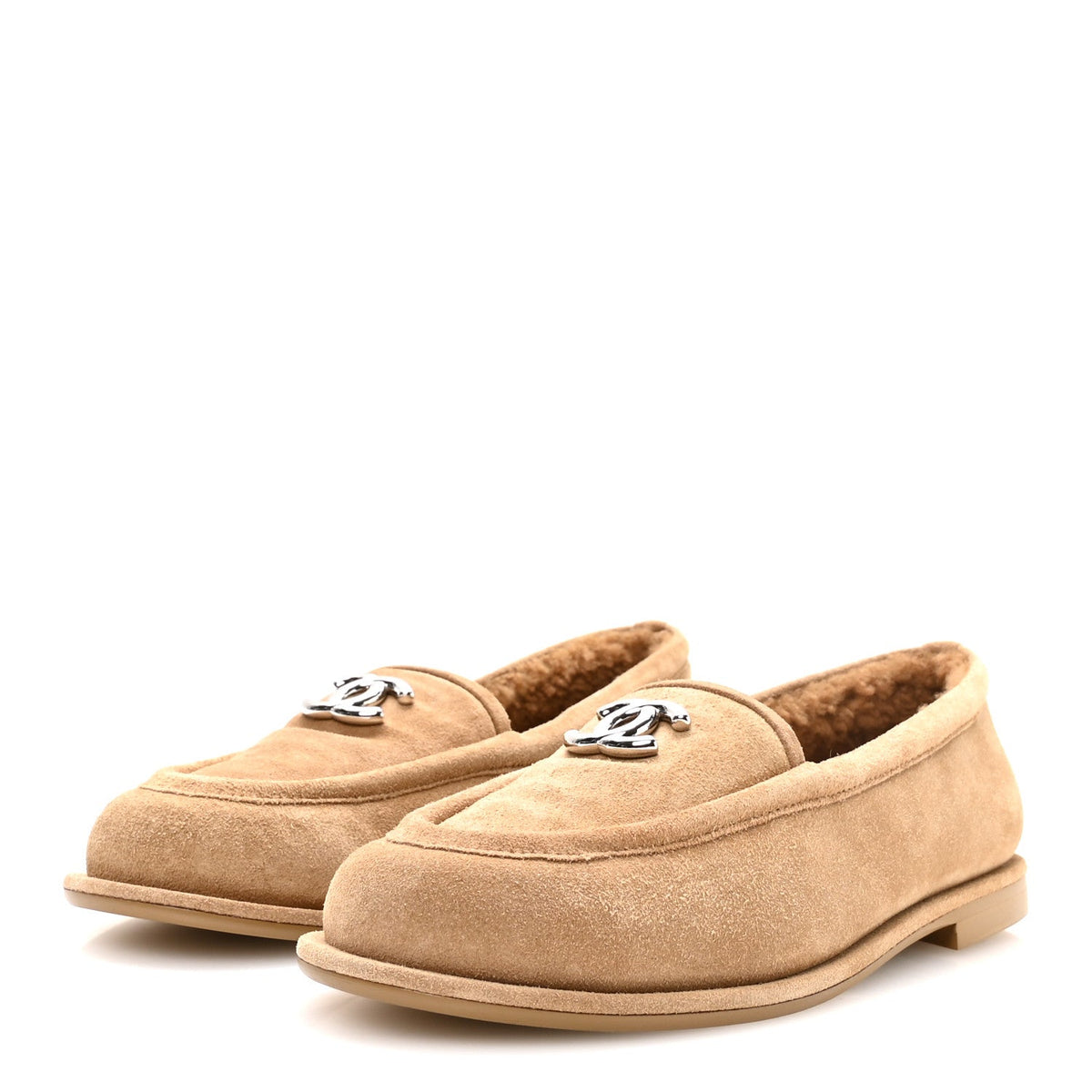 Suede Calfskin CC Loafers 37 Dark Beige