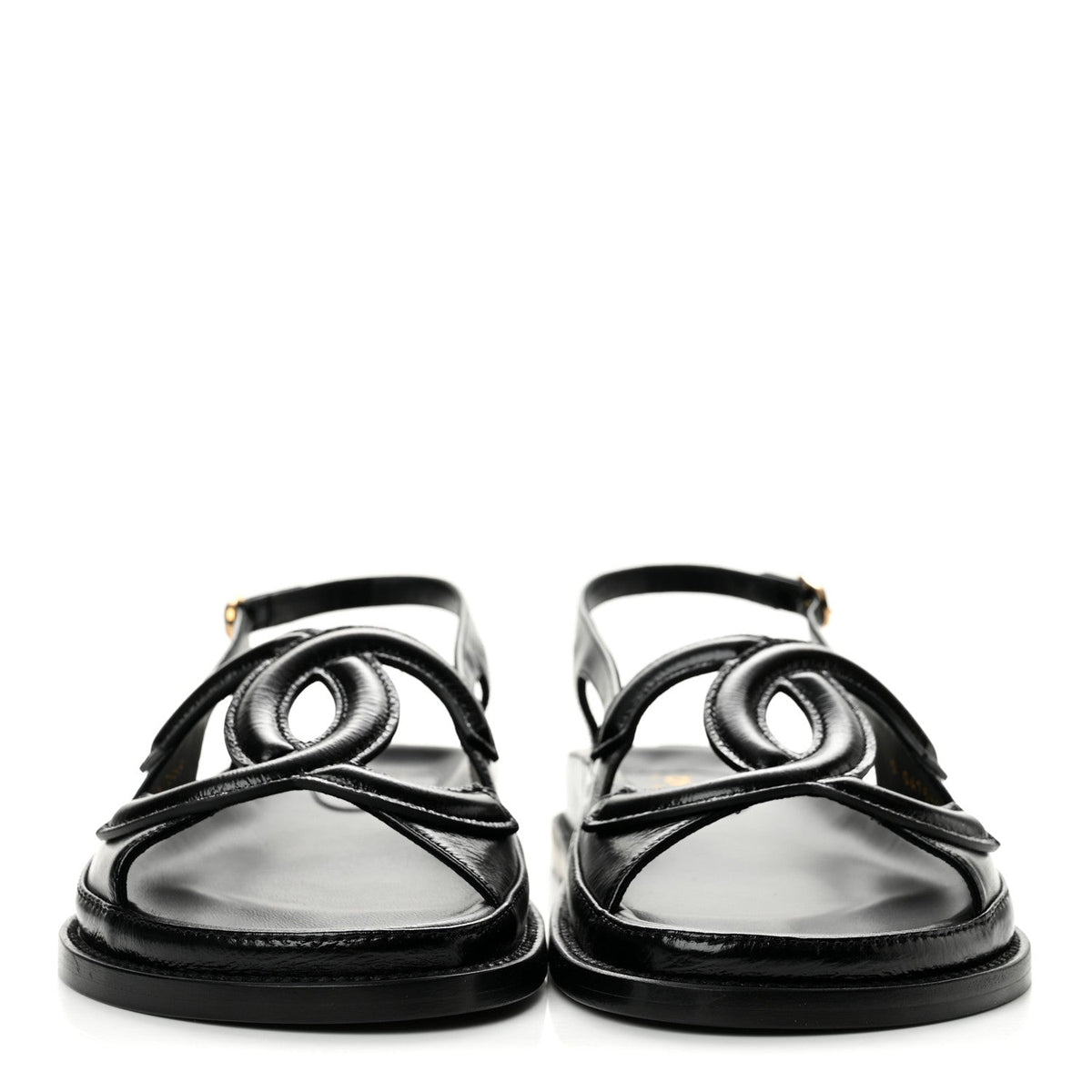 Crumpled Shiny Lambskin CC Cut Out Dad Sandals 39 Black