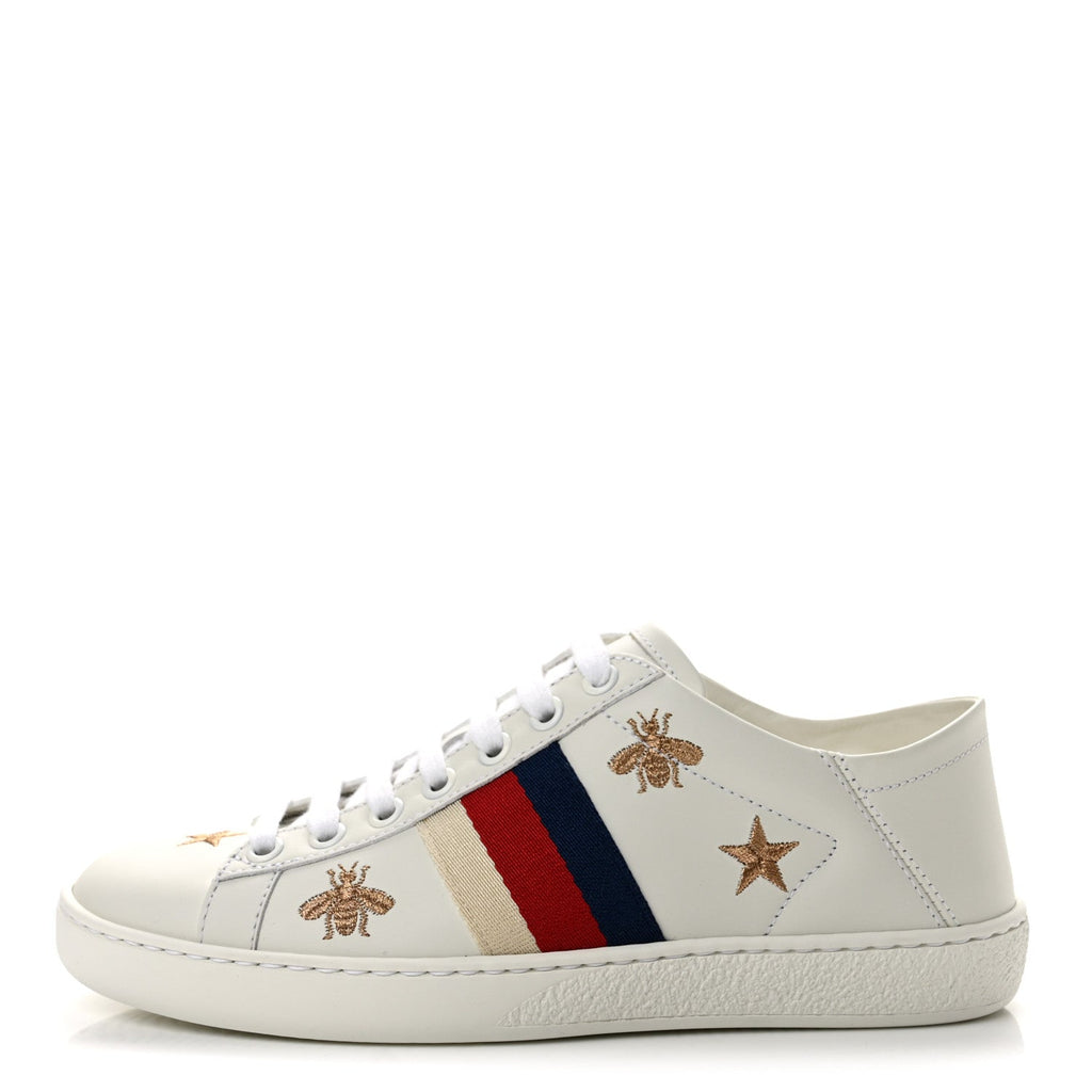 Calfskin Bee Star Embroidered Sylvie Web Ace Sneakers 35 White