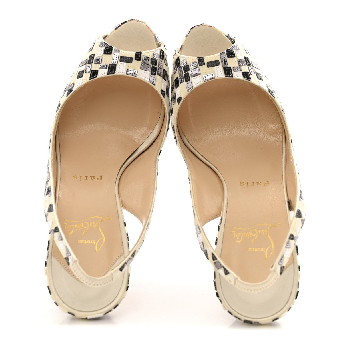 Satin Mosaique No Prive 120 Pumps 37.5 Silver Black White