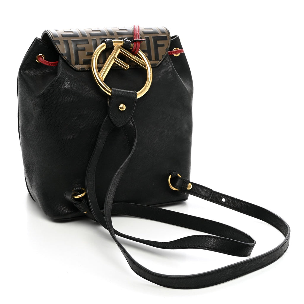 Vitello Cruise Bi-Color FF 1974 Embossed F is Fendi Drawstring Backpack Black Fragola Maya