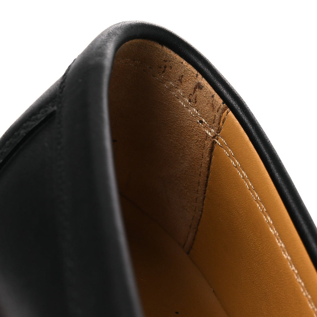 Glazed Calfskin Womens Fanny Loafers 36 Black