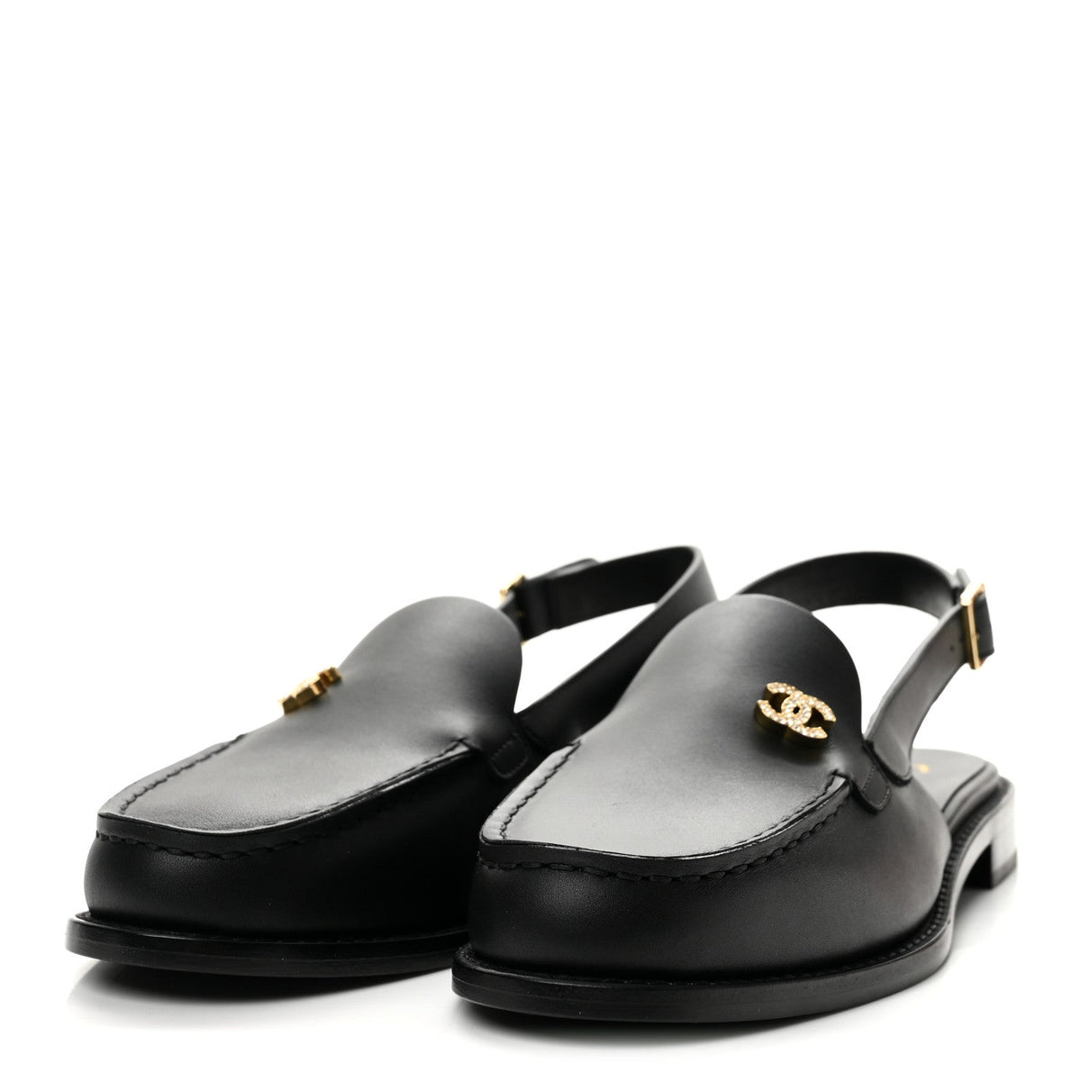 Calfskin Crystal CC Slingback Flats 38 Black